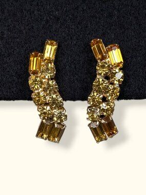 🍁V. Continental Yellow Crystal Climber Earrings